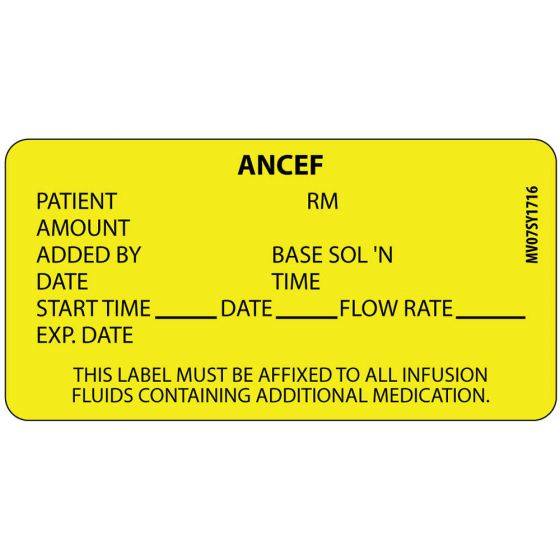 Label Paper Permanent Ancef Patient Rm 1" Core 2 15/16"x1 1/2" Yellow 333 per Roll