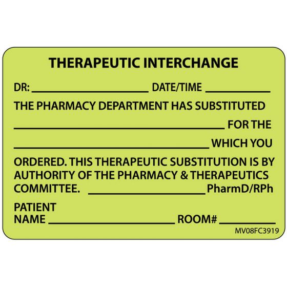 Label Paper Removable Therapeutic, 1" Core, 2" 15/16" x 2, Fl. Chartreuse, 333 per Roll