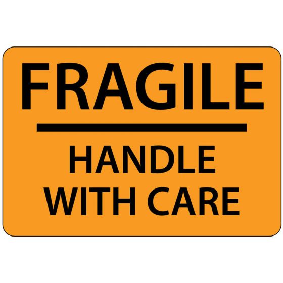 Communication Label (Paper, Removable) Fragile Handle With 2" 15/16" x 2 Fluorescent Orange - 333 per Roll