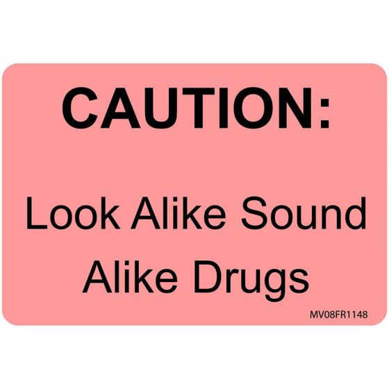 Communication Label (Paper, Permanent) Caution: Look Alike 2" 15/16" x 2 Fluorescent Red - 333 per Roll