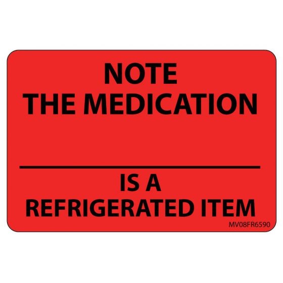 Label Paper Permanent Note The Medication, 1" Core, 2" 15/16" x 2, Fl. Red, 333 per Roll