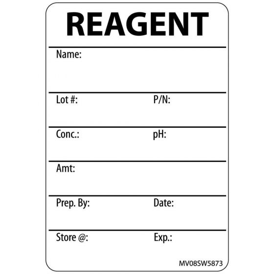 Label Paper Removable Reagent Name:, 1" Core, 2" 15/16" x 2, White, 333 per Roll