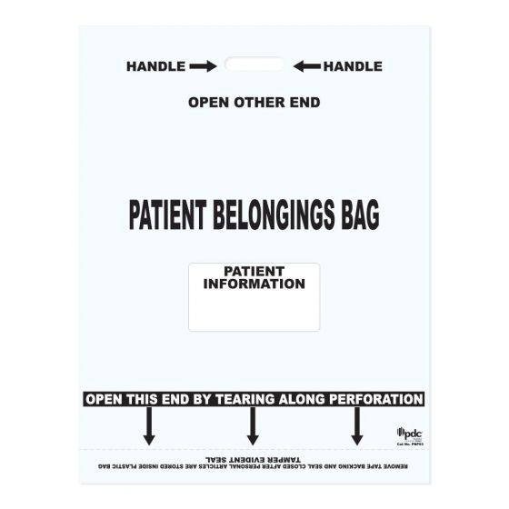 Patient Belongings Bag Tamper-Evident Punch Out Handle Plastic 25-1/2" X 19-1/2" White, 200 per Case