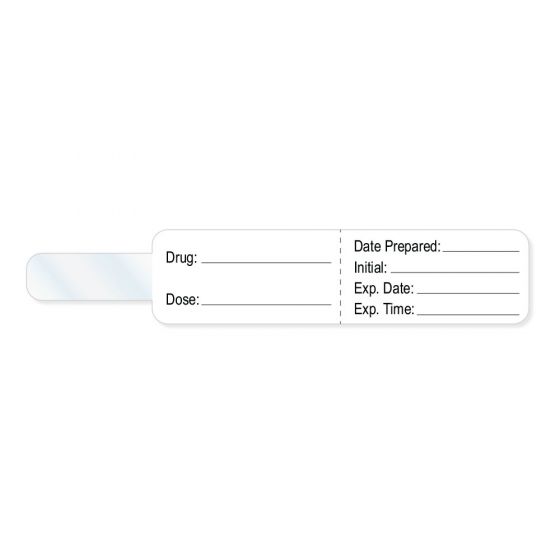 YRINGE FLAG LABEL "DRUG ___" 4" X 3/4" WHITE - 200 PER ROLL