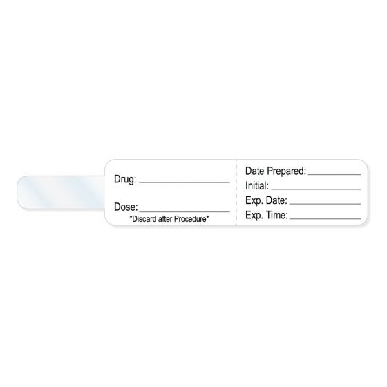 SYRINGE FLAG LABEL "DRUG ___ DISCARD" 4" X 3/4" WHITE 200 PER ROLL