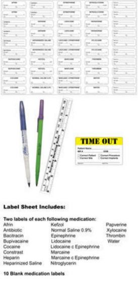 Sterile Label Kit Includes Sterile Skin Marking Pen, Medical Sterile Marker, Ruler and Time Out Label Permanent 1-1/2" x 1/2" White, 50 per Sheet, 100 Sheets per Box