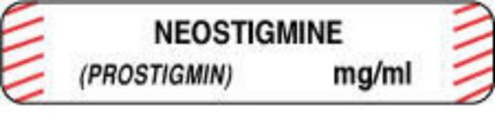 Anesthesia Label (Paper, Permanent) Neostigmine 1 1/2" x 1/3" White with Fluorescent Red - 1000 per Roll