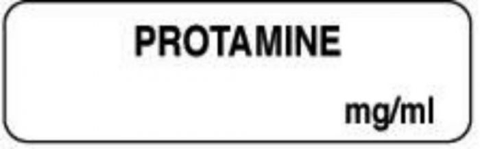 Anesthesia Label (Paper, Permanent) Protamine mg/ml 1 1/4" x 3/8" White - 1000 per Roll