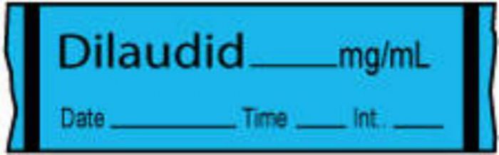 Anesthesia Tape with Date, Time & Initial (Removable) Dilaudid mg/ml 1/2" x 500" - 333 Imprints - Blue - 500 Inches per Roll