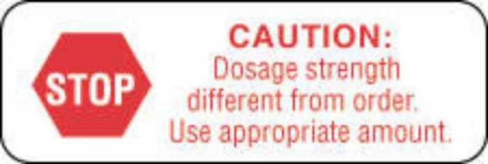 Communication Label (Paper, Permanent) Caution: Dosage 1 1/2" x 1/2" White - 1000 per Roll