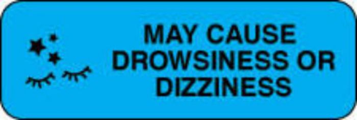 Communication Label (Paper, Permanent) May Cause Drowsiness 1 1/2" x 1/2" Light Blue - 1000 per Roll