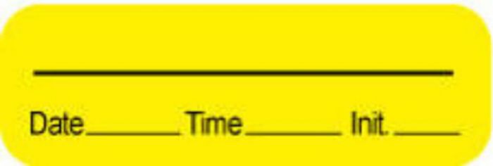 Anesthesia Label with Date, Time & Initial (Paper, Permanent) 1 1/2" x 1/2" Yellow - 1000 per Roll