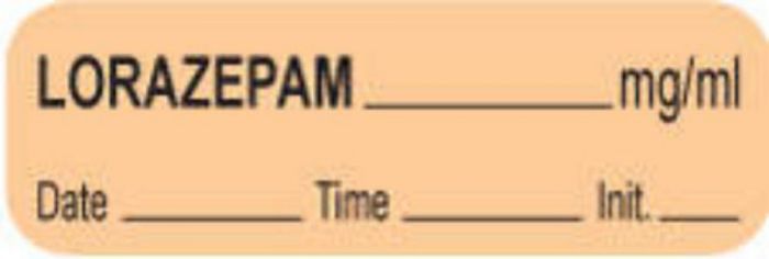 Anesthesia Label with Date, Time & Initial (Paper, Permanent) Lorazepam mg/ml 1 1/2" x 1/2" Orange - 1000 per Roll