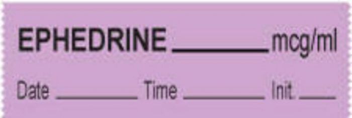 Anesthesia Tape with Date, Time & Initial (Removable) Ephedrine mcg/ml 1/2" x 500" - 333 Imprints - Violet - 500 Inches per Roll