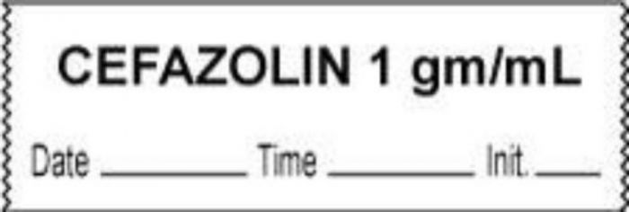 Anesthesia Tape with Date, Time & Initial (Removable) Cefazolin 1" gm/ml 1 Core 1/2" x 500" - 333 Imprints - White - 500 Inches per Roll