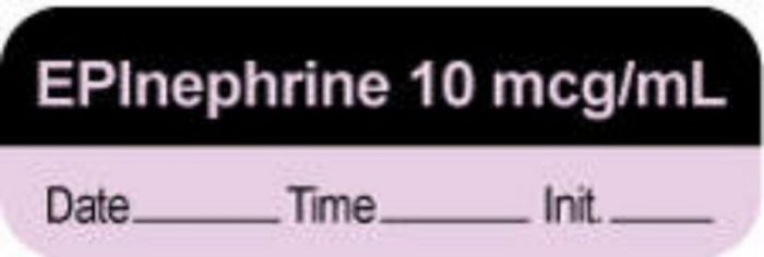 Anesthesia Label with Date, Time & Initial | Tall-Man Lettering (Paper, Permanent) "Epinephrine 10 mcg/ml" 1 1/2" x 1/2" Violet and Black - 1000 per Roll