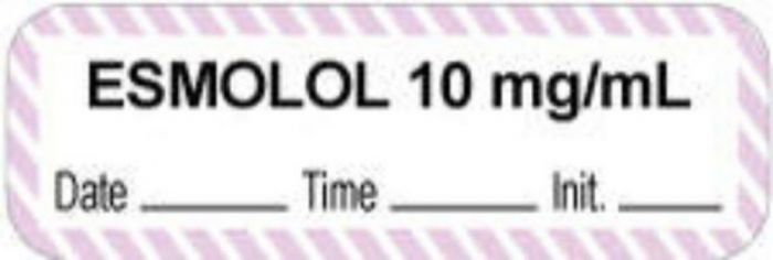 Anesthesia Label with Date, Time & Initial (Paper, Permanent) "Esmolol 10 mg/ml" 1 1/2" x 1/2" White with Violet - 1000 per Roll