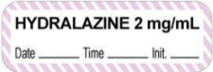 Anesthesia Label with Date, Time & Initial (Paper, Permanent) "Hydralazine 2 mg/ml" 1 1/2" x 1/2" White with Violet - 1000 per Roll