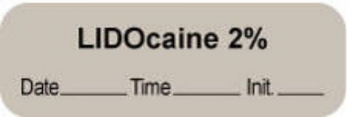 Anesthesia Label with Date, Time & Initial | Tall-Man Lettering (Paper, Permanent) "Lidocaine 2%" 1 1/2" x 1/2" Gray - 1000 per Roll