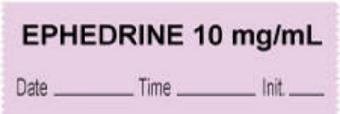 Anesthesia Tape with Date, Time & Initial (Removable) "Ephedrine 10 mg/ml" 1/2" x 500" Violet - 333 Imprints - 500 Inches per Roll