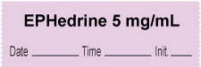 Anesthesia Tape with Date, Time & Initial | Tall-Man Lettering (Removable) "Ephedrine 5 mg/ml" 1/2" x 500" Violet - 333 Imprints - 500 Inches per Roll