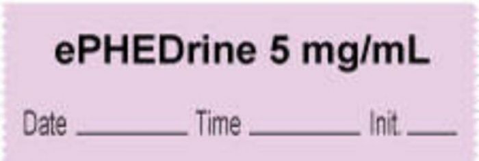 Anesthesia Tape with Date, Time & Initial | Tall-Man Lettering (Removable) "Ephedrine 5 mg/ml" 1/2" x 500" Violet - 333 Imprints - 500 Inches per Roll