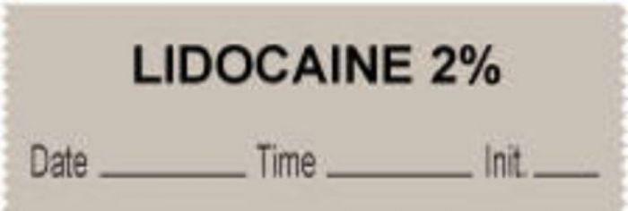 Anesthesia Tape with Date, Time & Initial (Removable) "Lidocaine 2%" 1/2" x 500" Gray - 333 Imprints - 500 Inches per Roll