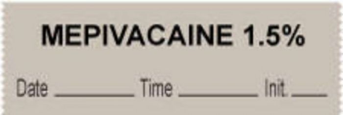 Anesthesia Tape with Date, Time & Initial (Removable) "Mepivacaine 1.5%" 1/2" x 500" Gray - 333 Imprints - 500 Inches per Roll