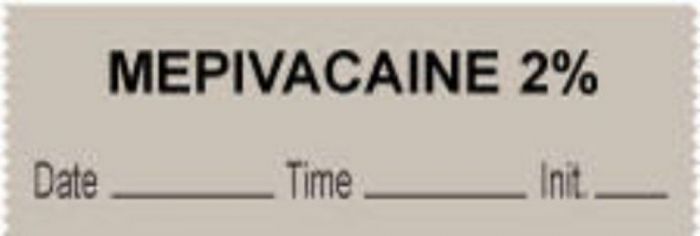 Anesthesia Tape with Date, Time & Initial (Removable) "Mepivacaine 2%" 1/2" x 500" Gray - 333 Imprints - 500 Inches per Roll