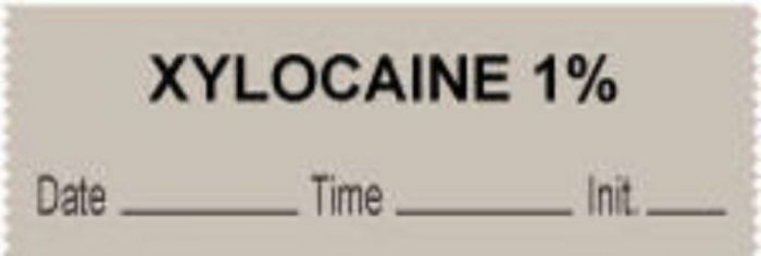 Anesthesia Tape with Date, Time & Initial (Removable) "Xylocaine 1%" 1/2" x 500" Gray - 333 Imprints - 500 Inches per Roll