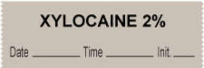 Anesthesia Tape with Date, Time & Initial (Removable) "Xylocaine 2%" 1/2" x 500" Gray - 333 Imprints - 500 Inches per Roll