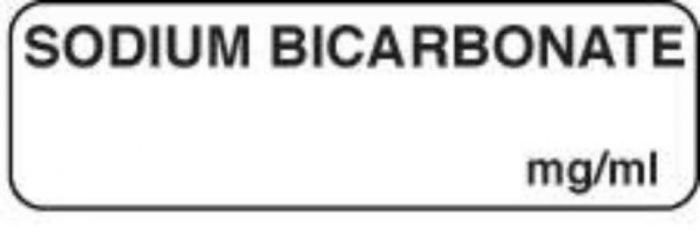 Anesthesia Label (Paper, Permanent) Sodium Bicarbonate 1 1/4" x 3/8" White - 1000 per Roll