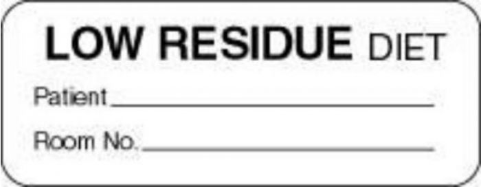 Label Paper Permanent Low Residue Diet 2 1/4" x 7/8", White, 1000 per Roll