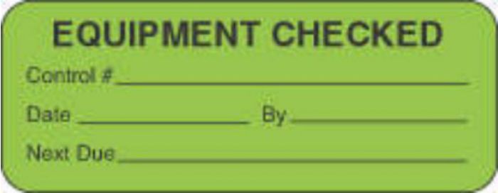 Label Paper Permanent Equipment Checked  2 1/4"x7/8" Fl. Green 1000 per Roll