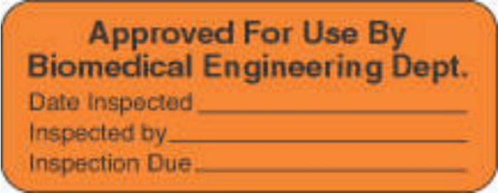 Label Paper Removable Approved For Use 2 1/4" x 7/8", Fl. Orange, 1000 per Roll