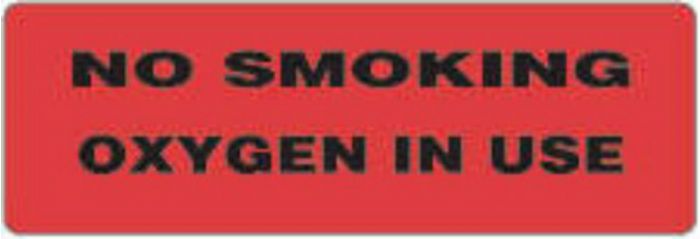 Label Paper Permanent No Smoking Oxygen 1 1/2" Core 6" x 2, Fl. Red, 250 per Roll