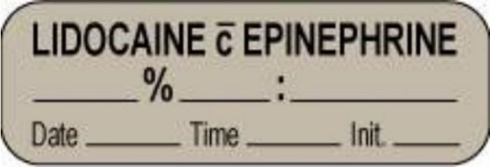 Anesthesia Label with Date, Time & Initial (Paper, Permanent) Lidocaine C 1 1/2" x 1/2" Gray - 1000 per Roll