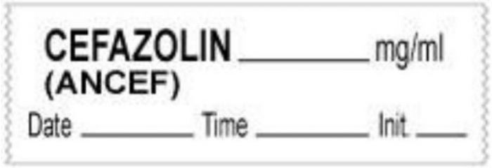 Anesthesia Tape with Date, Time & Initial (Removable) Cefazolin (Ancef) 1/2" x 500" - 333 Imprints - White - 500 Inches per Roll