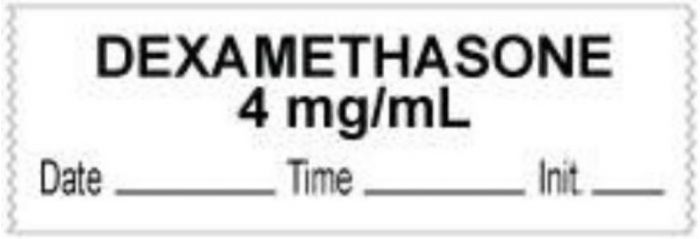 Anesthesia Tape with Date, Time & Initial (Removable) "Dexamethasone 4 mg/ml" 1/2" x 500" White - 333 Imprints - 500 Inches per Roll