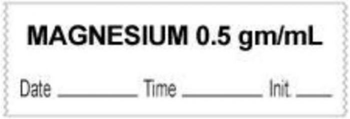 Anesthesia Tape with Date, Time & Initial (Removable) "Magnesium 0.5 gm/ml" 1/2" x 500" White - 333 Imprints - 500 Inches per Roll