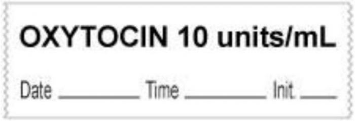 Anesthesia Tape with Date, Time & Initial (Removable) "Oxytocin 10 Units/ml" 1/2" x 500" White - 333 Imprints - 500 Inches per Roll