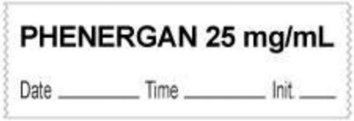 Anesthesia Tape with Date, Time & Initial (Removable) "Phenergan 25 mg/ml" 1/2" x 500" White - 333 Imprints - 500 Inches per Roll