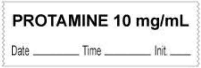 Anesthesia Tape with Date, Time & Initial (Removable) "Protamine 10 mg/ml" 1/2" x 500" White - 333 Imprints - 500 Inches per Roll