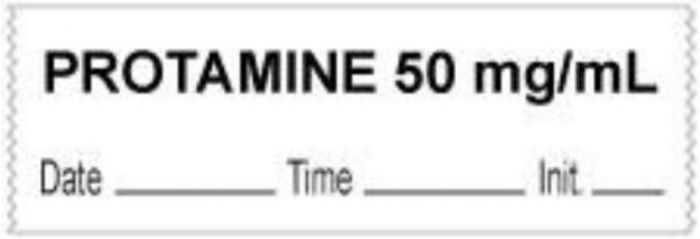 Anesthesia Tape with Date, Time & Initial (Removable) "Protamine 50 mg/ml" 1/2" x 500" White - 333 Imprints - 500 Inches per Roll