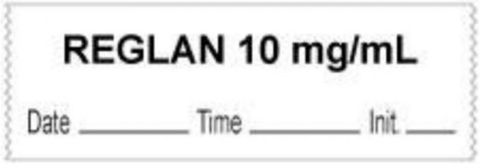 Anesthesia Tape with Date, Time & Initial (Removable) "Reglan 10 mg/ml" 1/2" x 500" White - 333 Imprints - 500 Inches per Roll