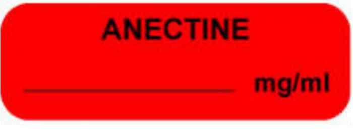 Anesthesia Label (Paper, Permanent) Anectine mg/ml 1 1/4" x 3/8" Fluorescent Red - 1000 per Roll