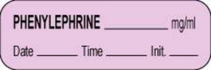 Anesthesia Label with Date, Time & Initial (Paper, Permanent) Phenylephrine mg/ml 1 1/2" x 1/2" Violet - 1000 per Roll