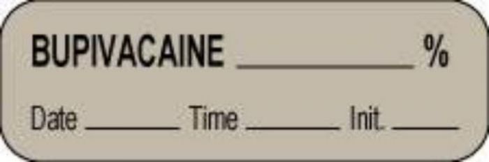 Anesthesia Label with Date, Time & Initial (Paper, Permanent) Bupivacaine % 1 1/2" x 1/2" Gray - 1000 per Roll