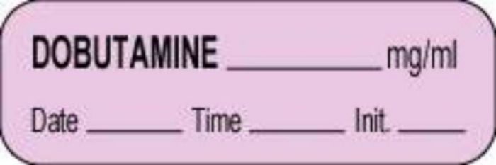 Anesthesia Label with Date, Time & Initial (Paper, Permanent) Dobutamine mg/ml 1 1/2" x 1/2" Violet - 1000 per Roll