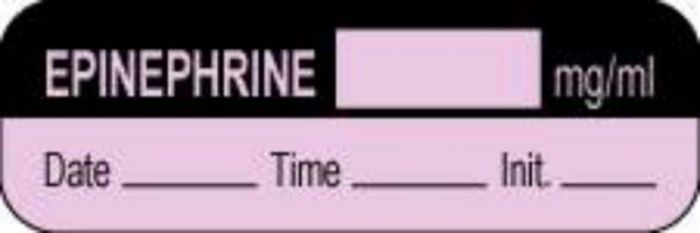 Anesthesia Label with Date, Time & Initial (Paper, Permanent) Epinephrine mg/ml 1 1/2" x 1/2" Violet and Black - 1000 per Roll